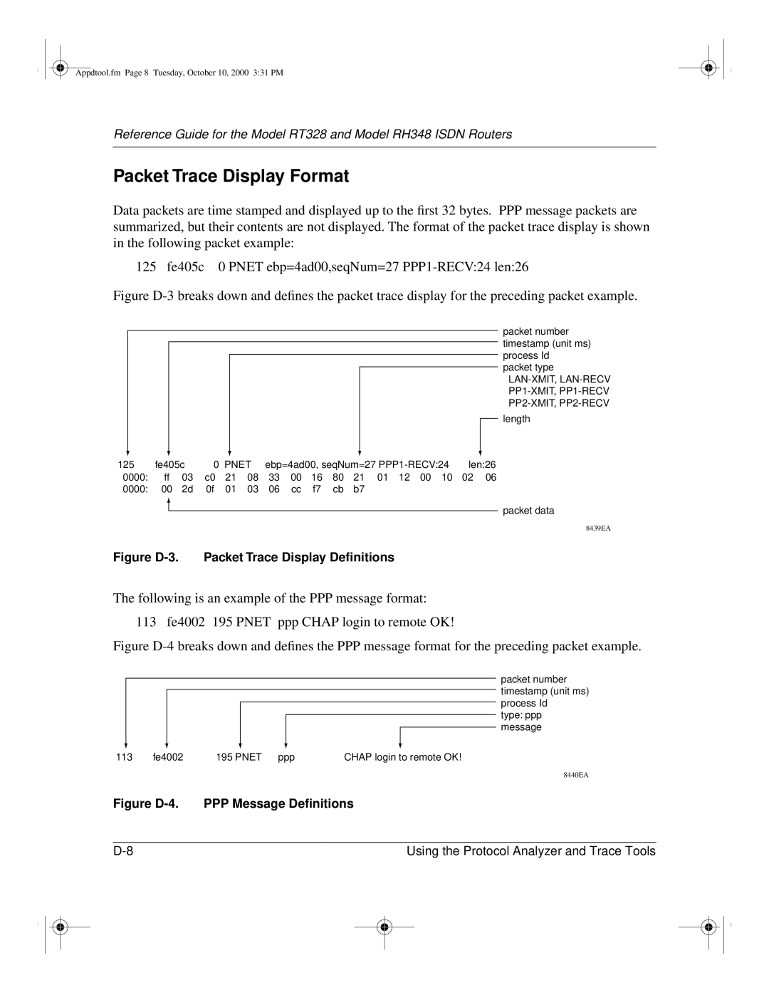 NETGEAR RT328 manual Packet Trace Display Format, Figure D-3. Packet Trace Display Deﬁnitions 