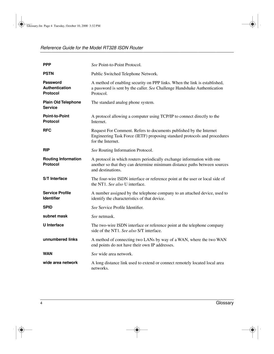 NETGEAR RT328 manual Password, Plain Old Telephone, Service Point-to-Point, Routing Information, Interface, Service Proﬁle 