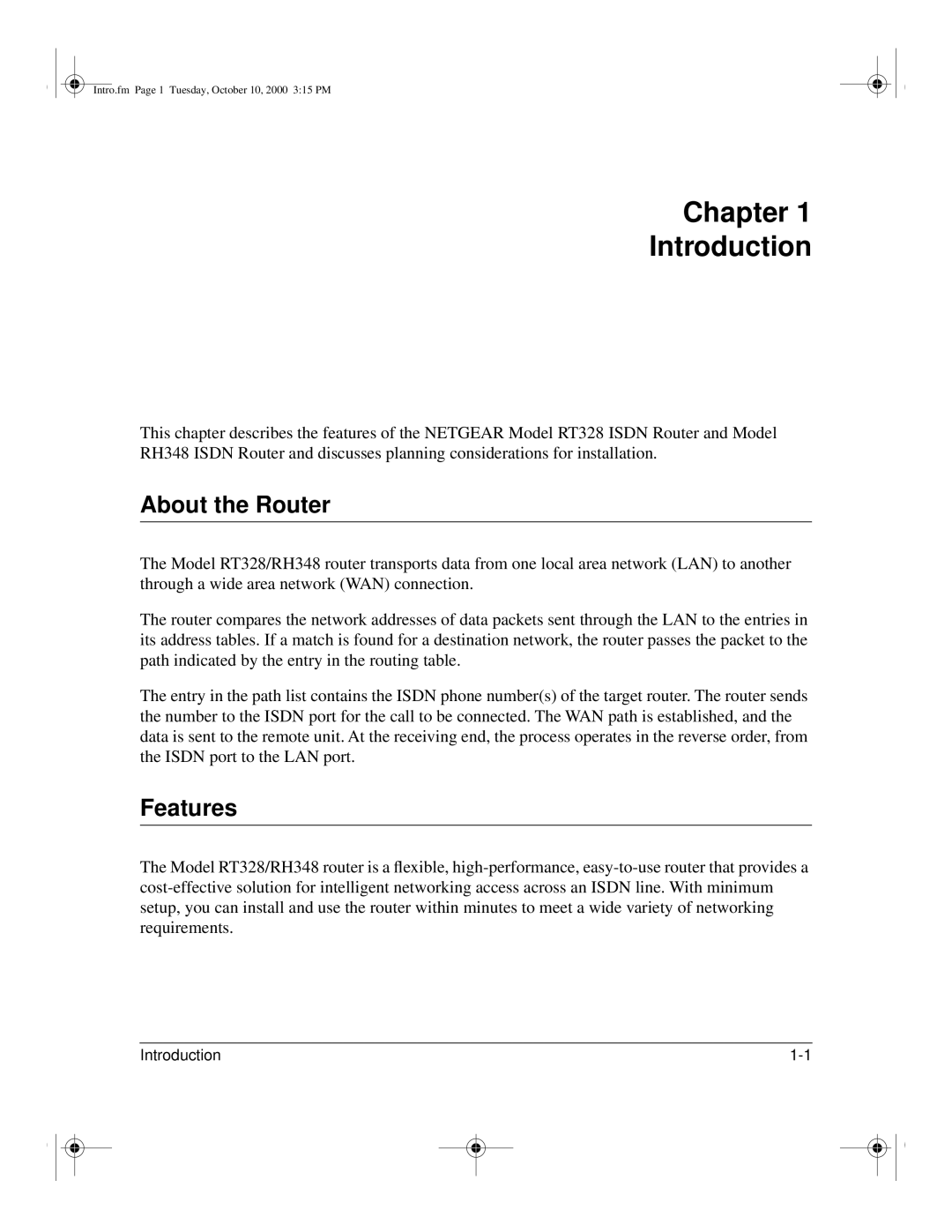 NETGEAR RT328 manual Chapter Introduction, About the Router, Features 