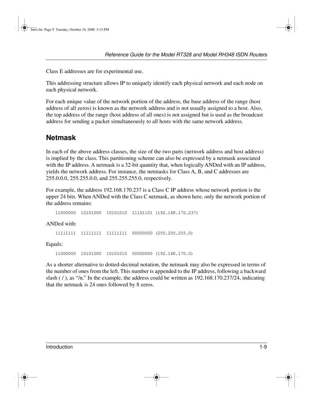 NETGEAR RT328 manual Netmask, Address remains, ANDed with, Equals 