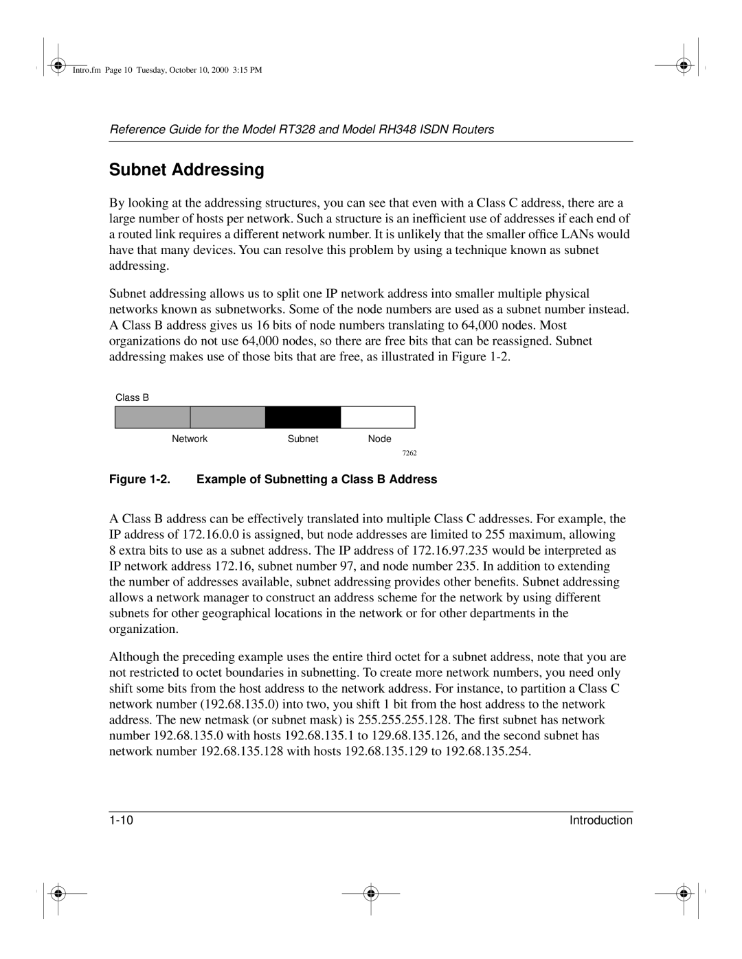 NETGEAR RT328 manual Subnet Addressing, Example of Subnetting a Class B Address 