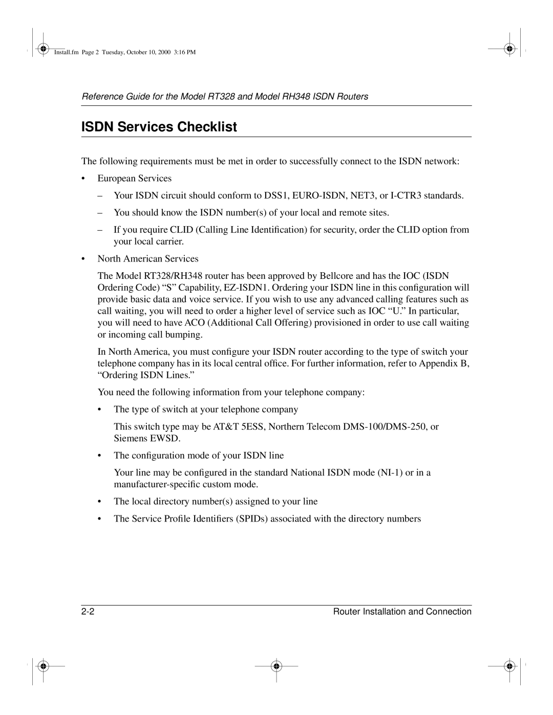 NETGEAR RT328 manual Isdn Services Checklist, Or incoming call bumping 