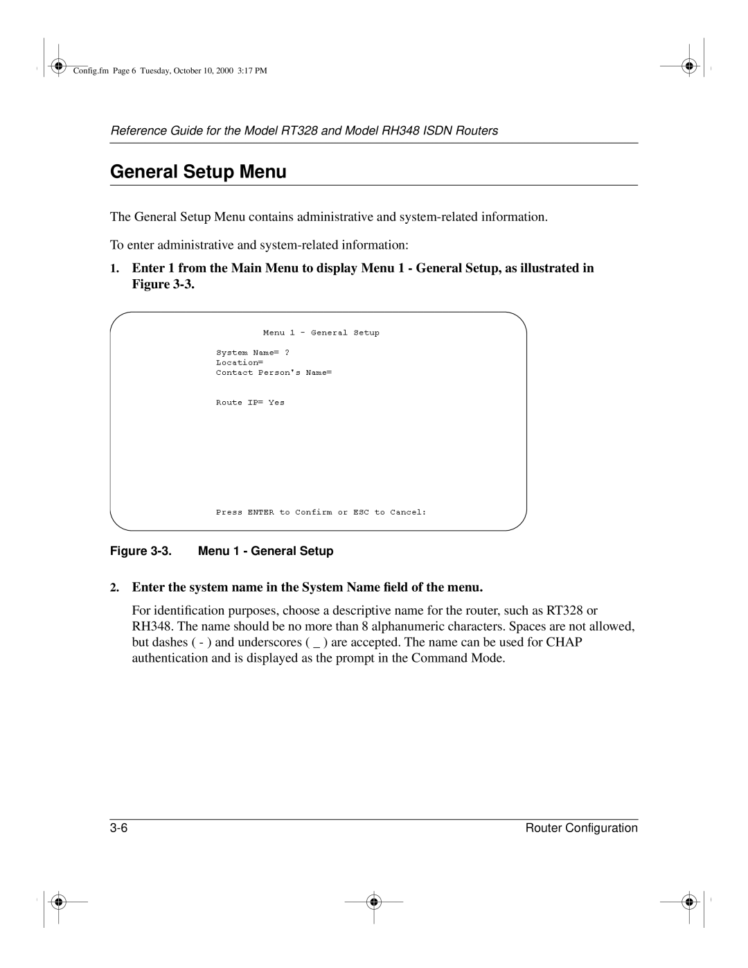 NETGEAR RT328 manual General Setup Menu, Menu 1 General Setup 