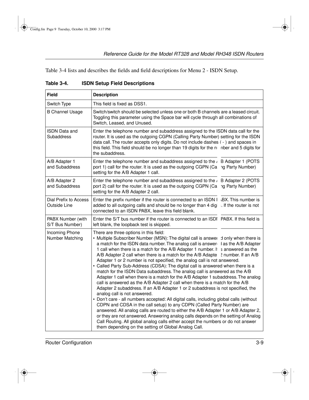 NETGEAR RT328 manual Isdn Setup Field Descriptions 