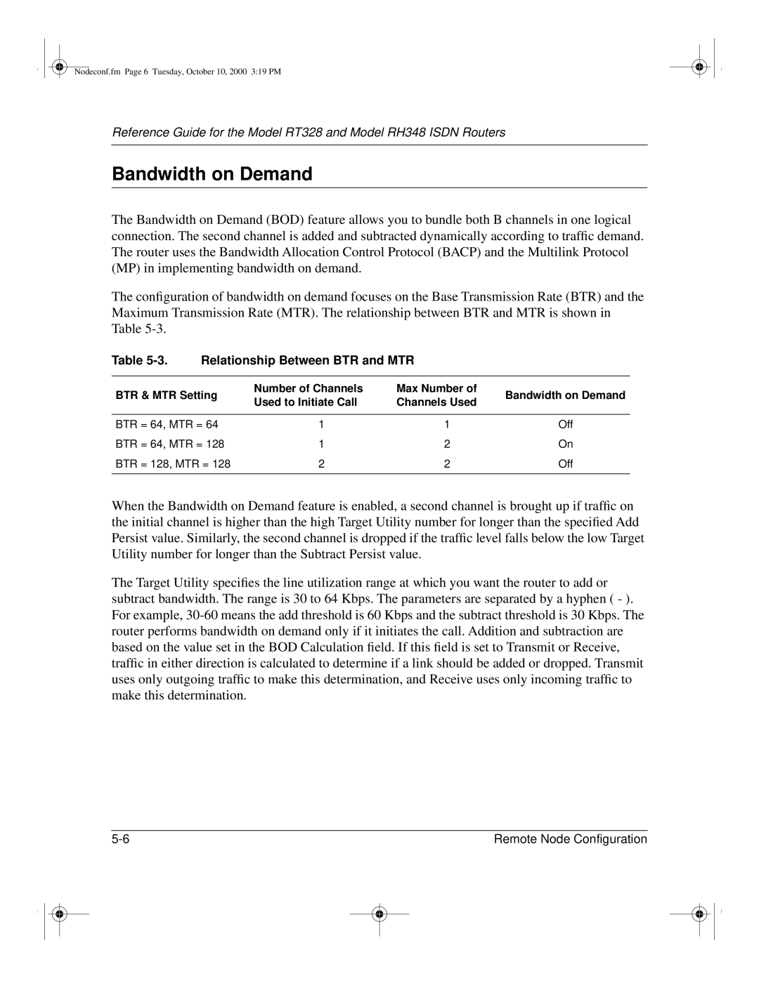 NETGEAR RT328 manual Bandwidth on Demand, Relationship Between BTR and MTR 