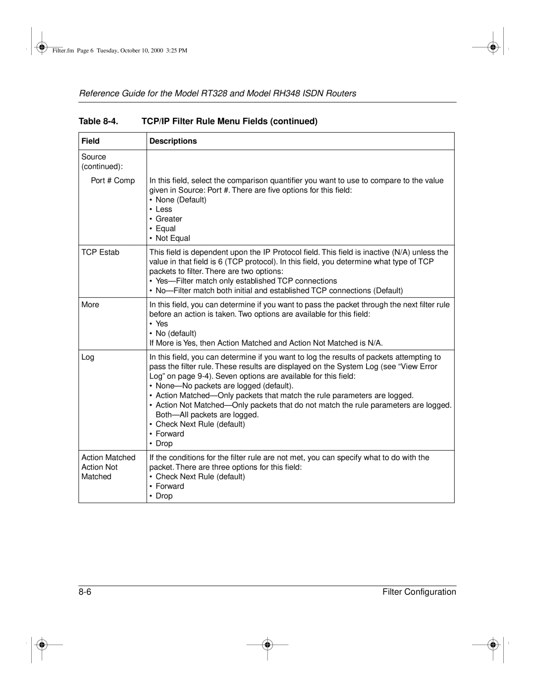 NETGEAR RT328 manual Filter.fm Page 6 Tuesday, October 10, 2000 325 PM 