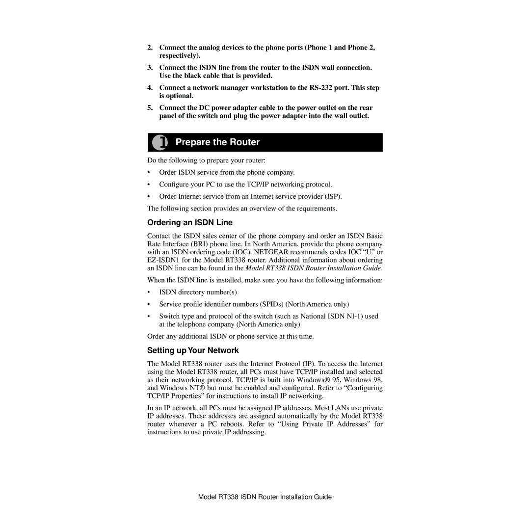 NETGEAR RT338 manual Prepare the Router, Ordering an Isdn Line, Setting up Your Network 