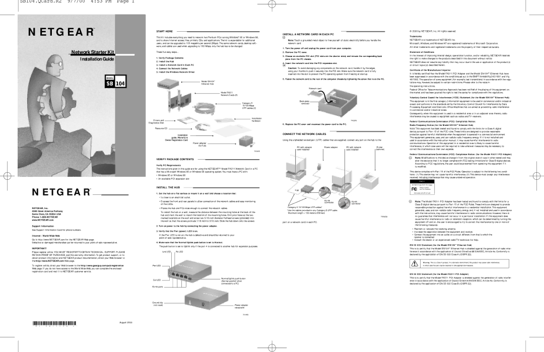 NETGEAR SB104 instruction manual Start Here, Install a Network Card in Each PC, Connect the Network Cables 