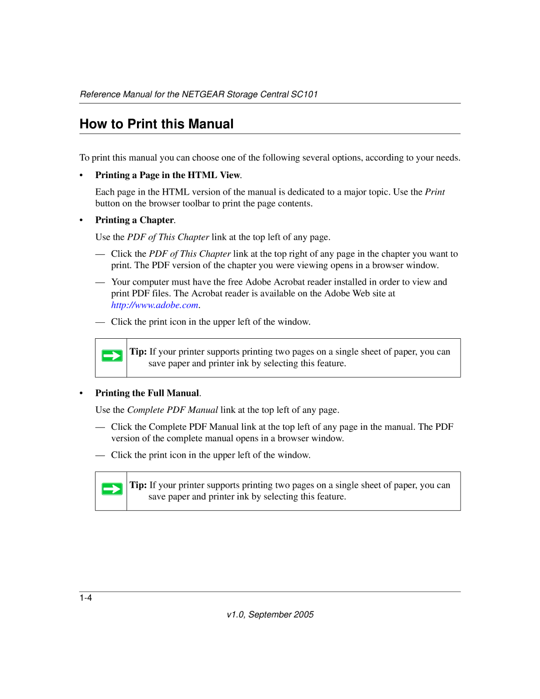 NETGEAR SC101 manual How to Print this Manual, Printing a Page in the Html View 