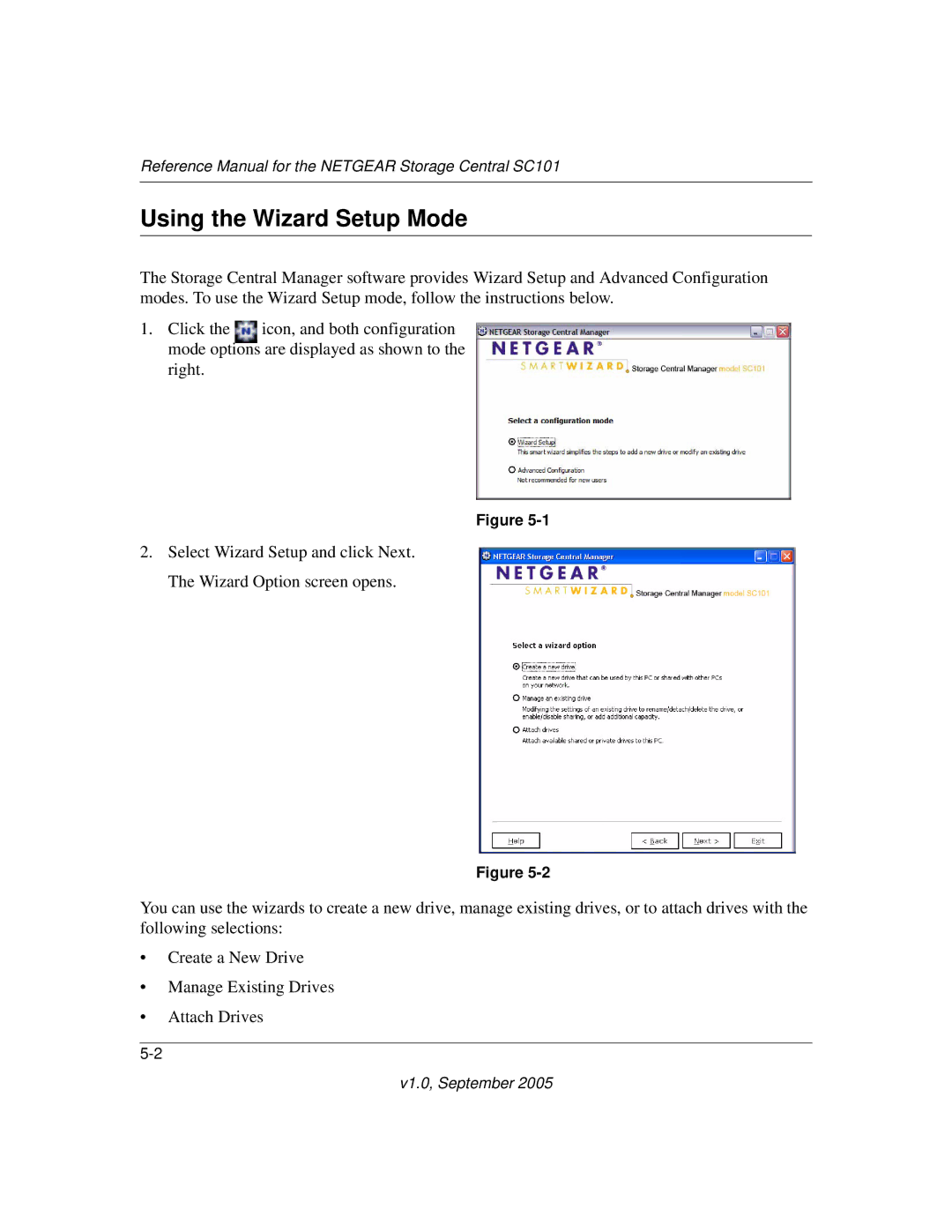 NETGEAR SC101 manual Using the Wizard Setup Mode 