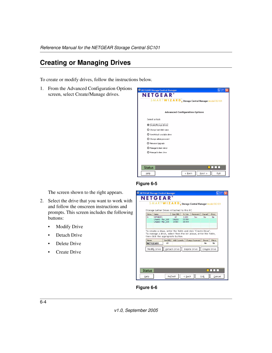 NETGEAR SC101 manual Creating or Managing Drives 