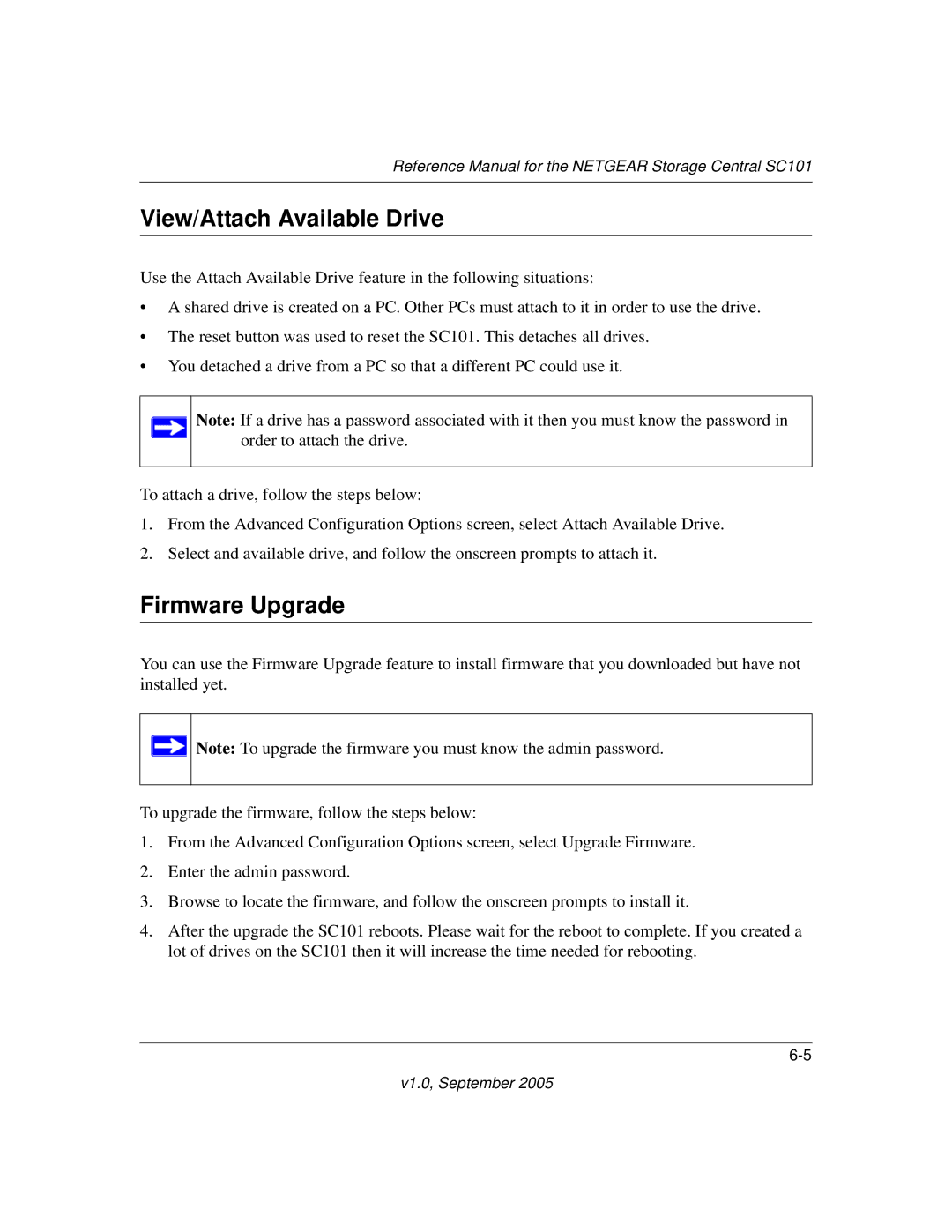 NETGEAR SC101 manual View/Attach Available Drive, Firmware Upgrade 