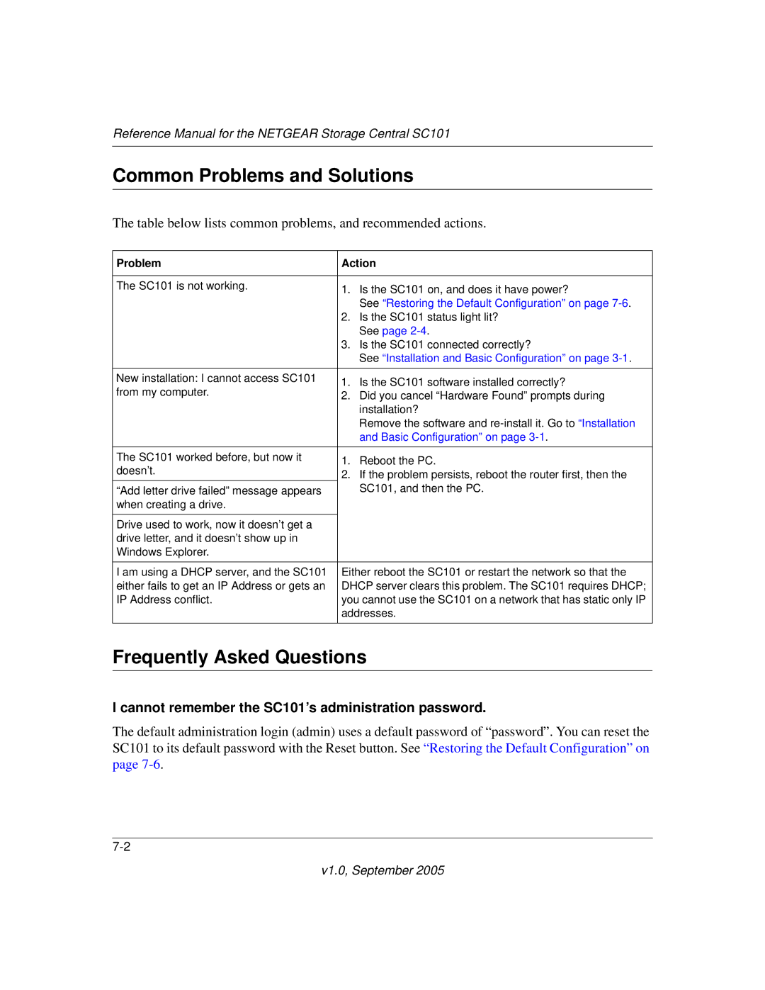 NETGEAR SC101 manual Common Problems and Solutions, Frequently Asked Questions 