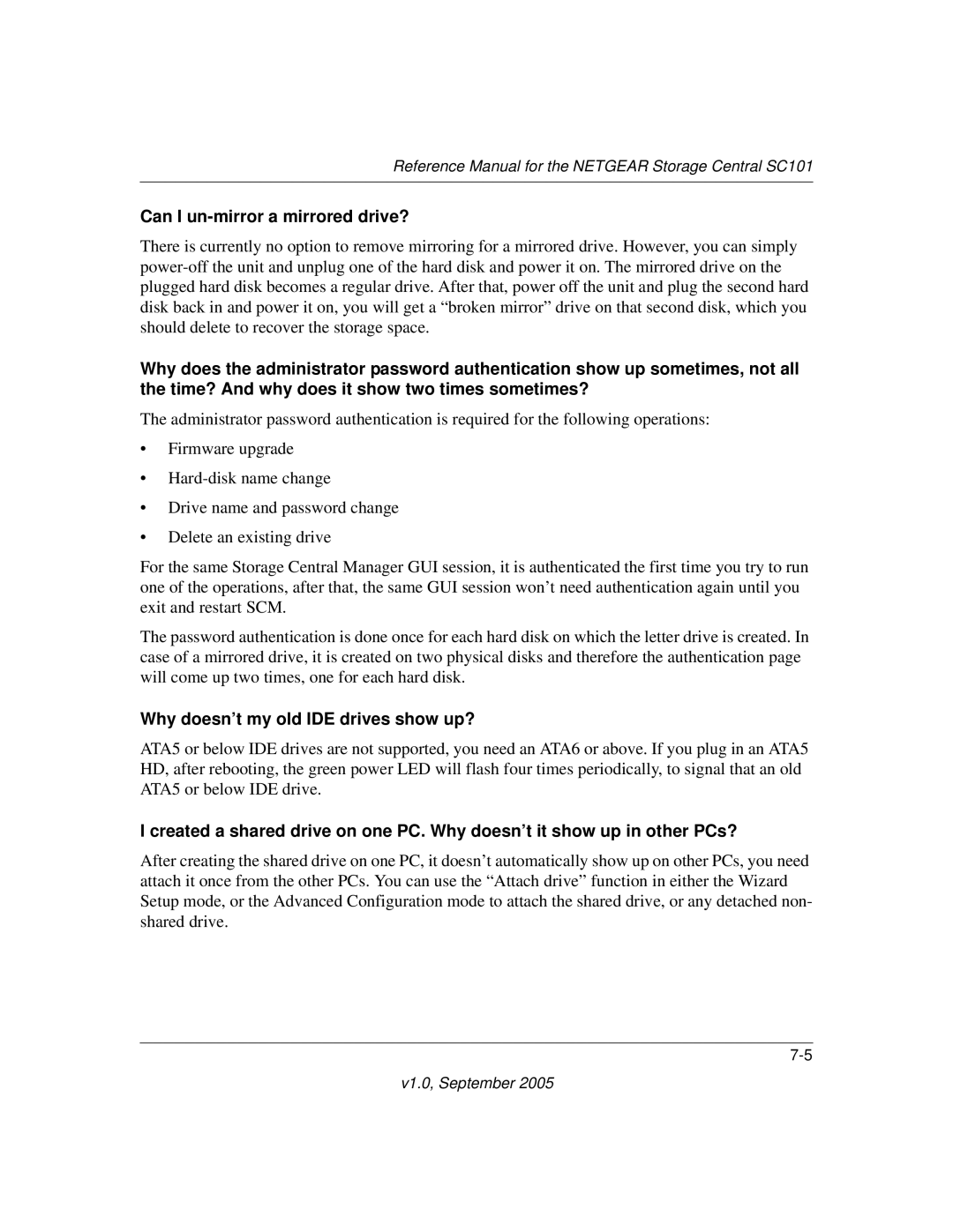 NETGEAR SC101 manual Can I un-mirror a mirrored drive? 