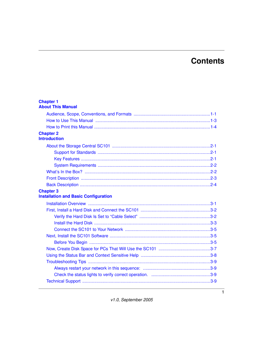 NETGEAR SC101 manual Contents 