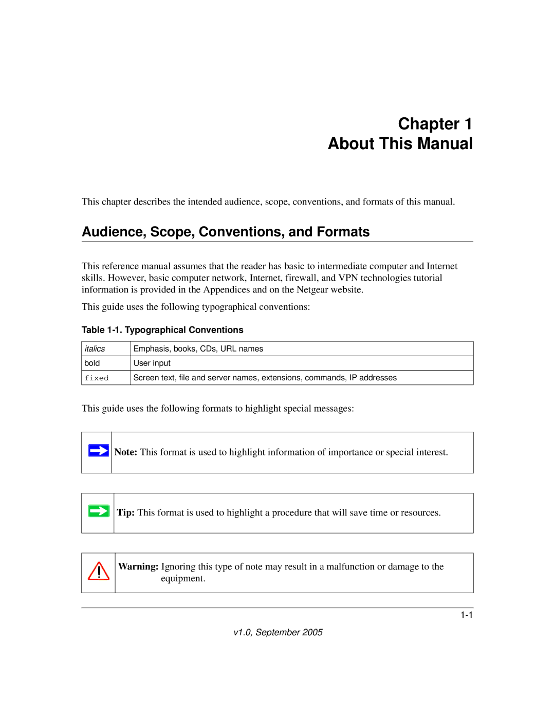 NETGEAR SC101 manual Chapter About This Manual, Audience, Scope, Conventions, and Formats 