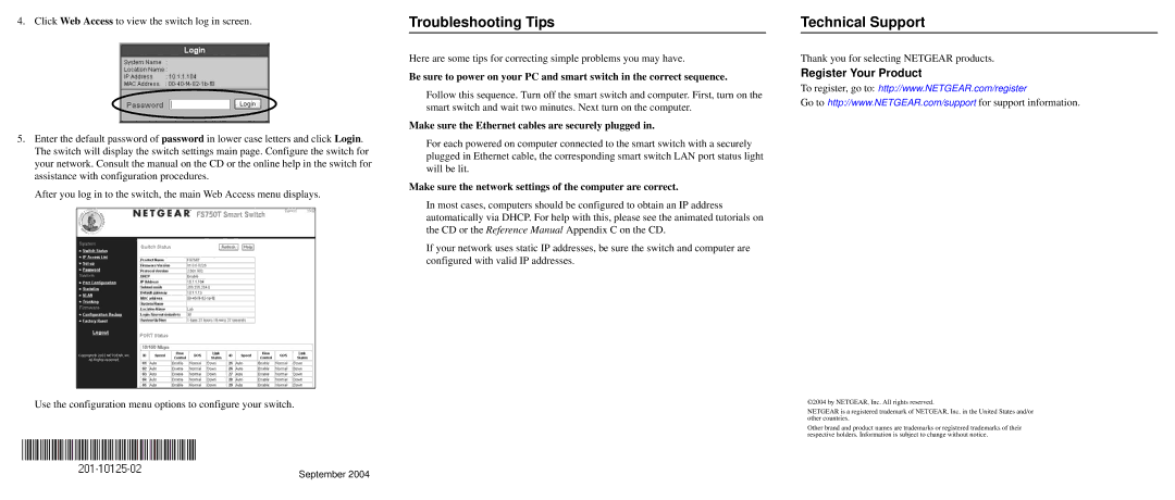 NETGEAR Smart Switch Series Troubleshooting Tips, Technical Support, Make sure the Ethernet cables are securely plugged 