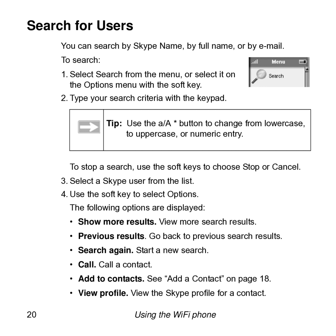 NETGEAR SPH101 manual Search for Users 