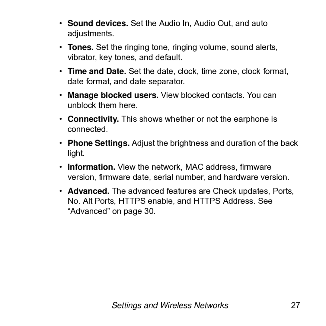 NETGEAR SPH101 manual Settings and Wireless Networks 