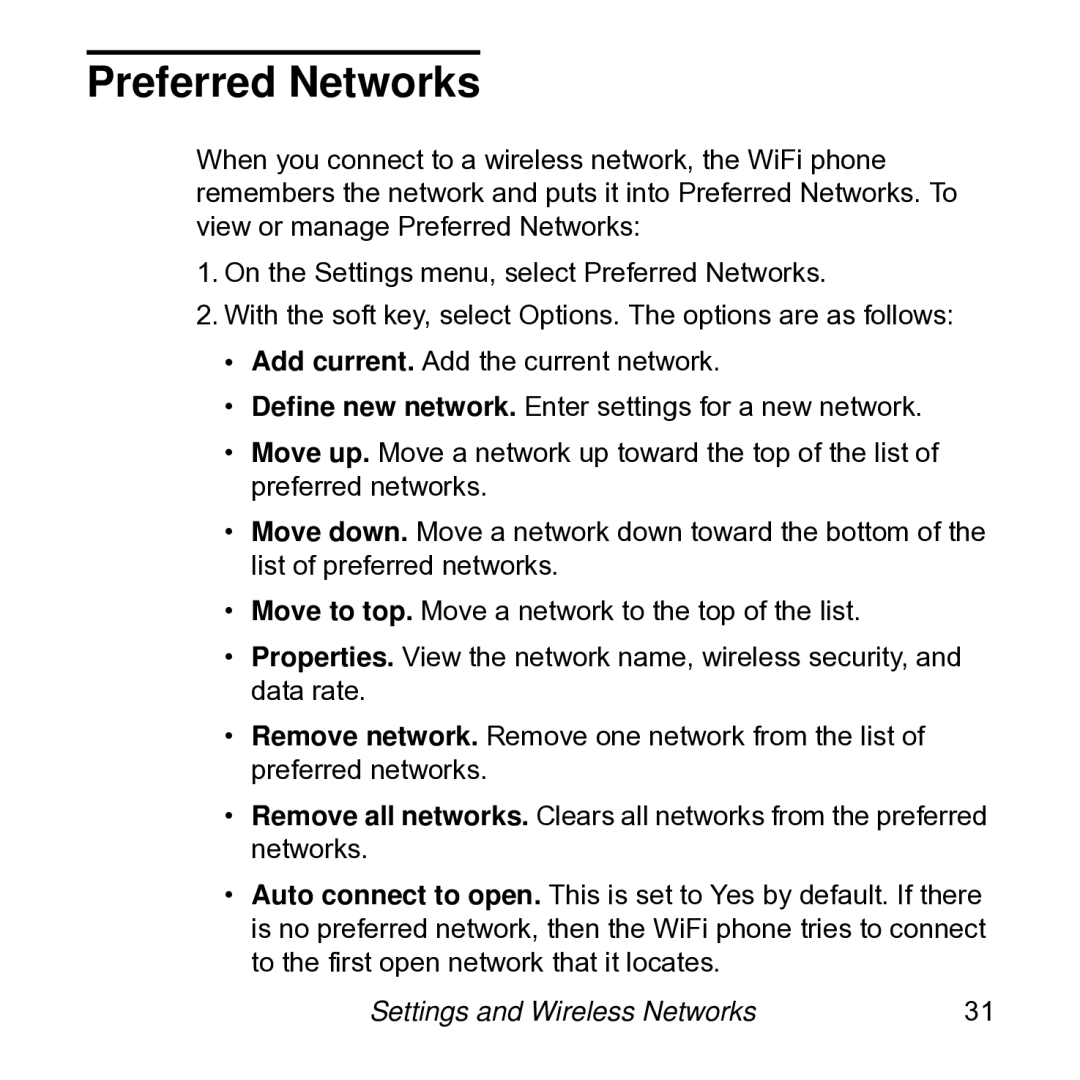 NETGEAR SPH101 manual Preferred Networks 