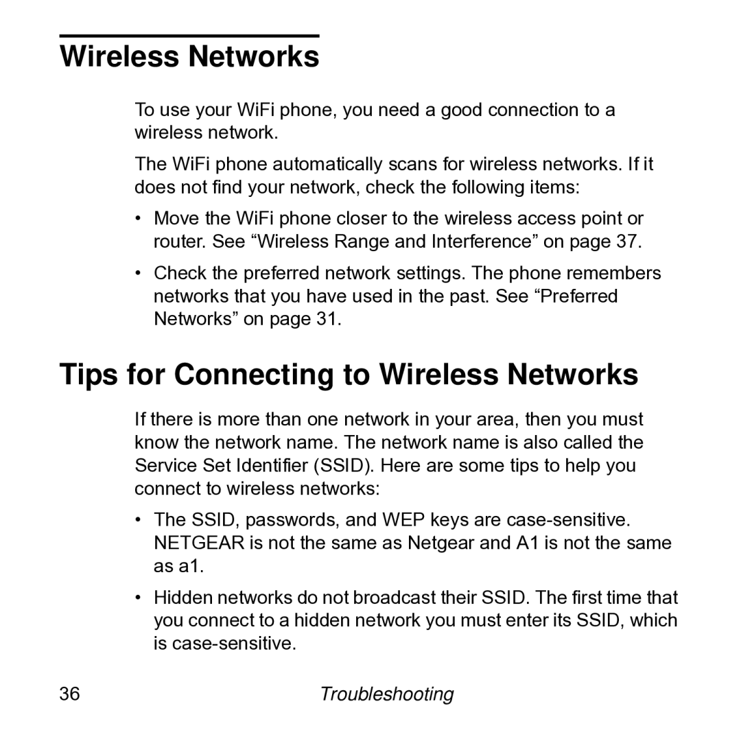 NETGEAR SPH101 manual Tips for Connecting to Wireless Networks 