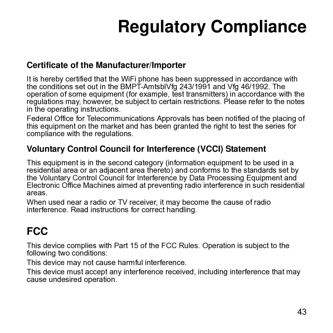 NETGEAR SPH101 manual Regulatory Compliance, Certificate of the Manufacturer/Importer 