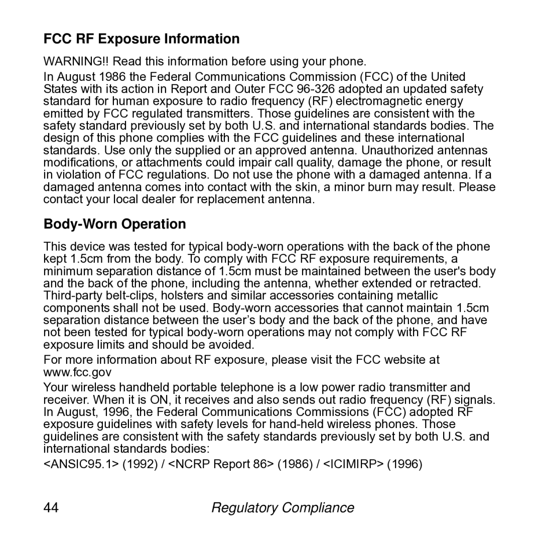 NETGEAR SPH101 manual FCC RF Exposure Information, Body-Worn Operation 