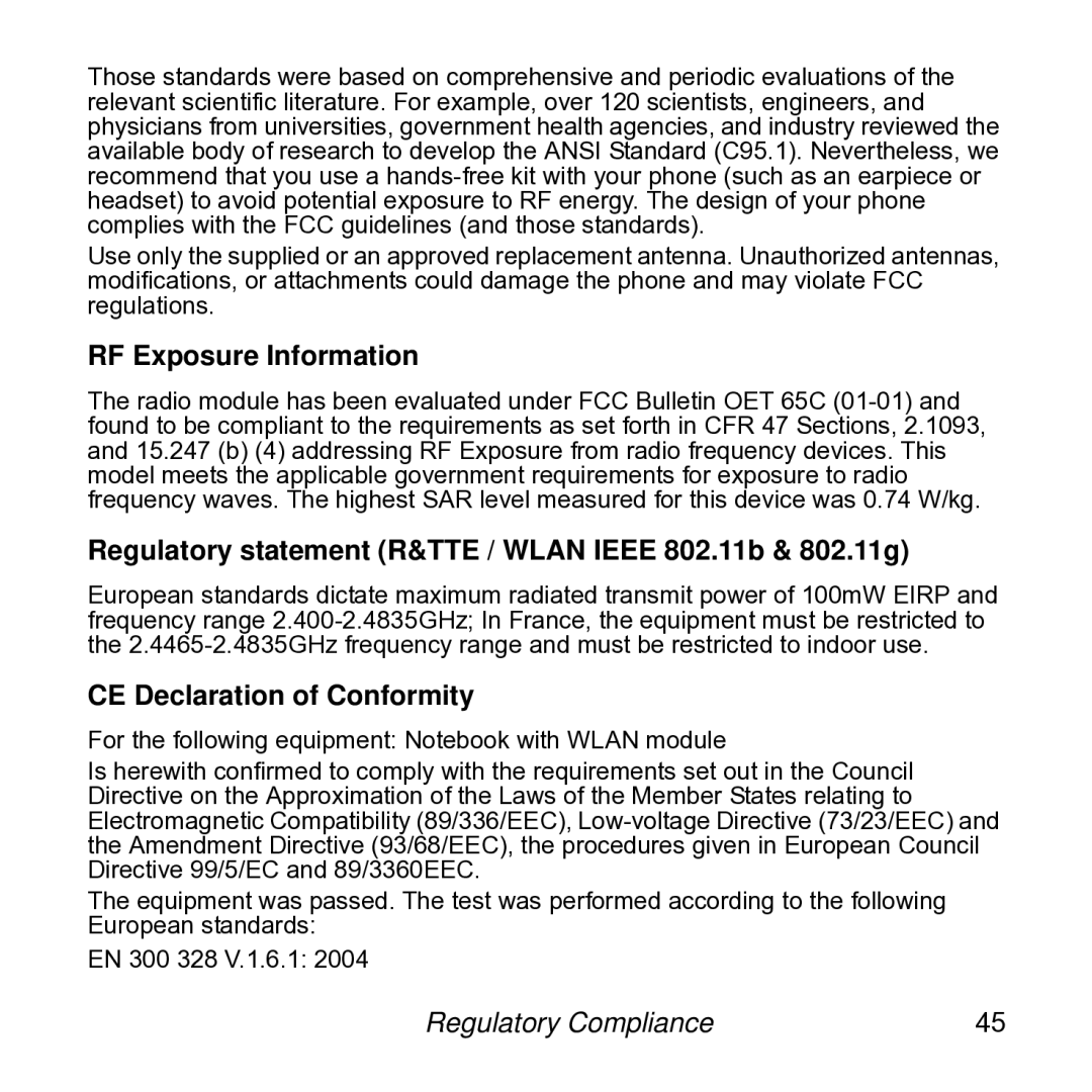 NETGEAR SPH101 manual RF Exposure Information, Regulatory statement R&TTE / Wlan Ieee 802.11b & 802.11g 