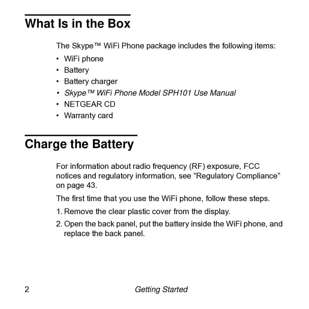 NETGEAR SPH101 manual What Is in the Box, Charge the Battery 