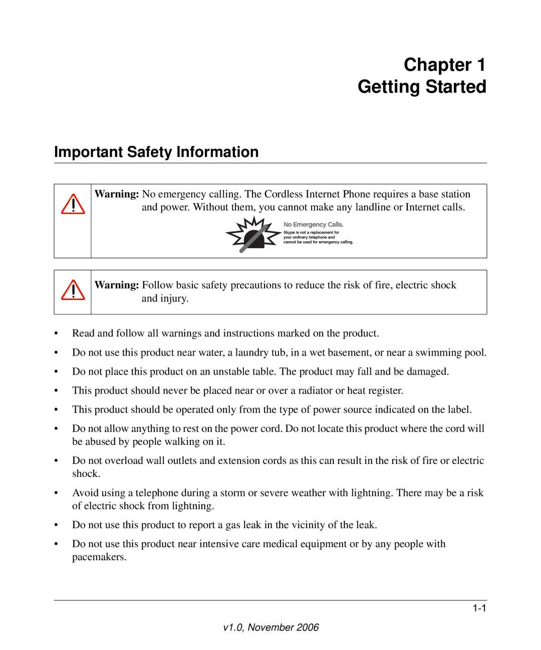 NETGEAR SPH200D user manual Chapter Getting Started, Important Safety Information 