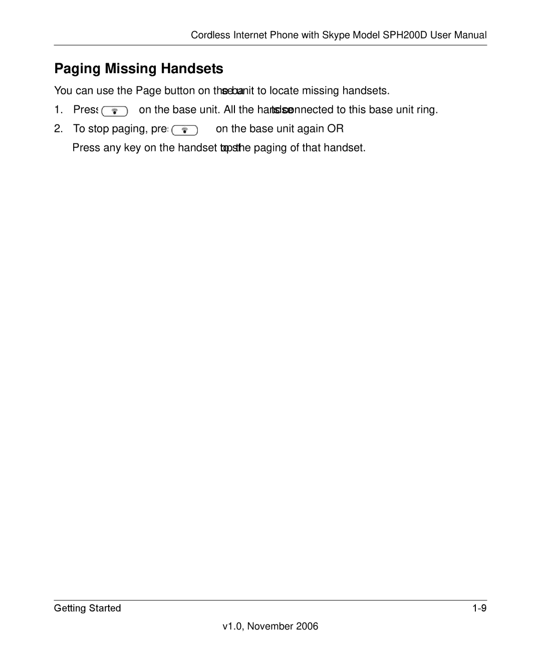 NETGEAR SPH200D user manual Paging Missing Handsets 