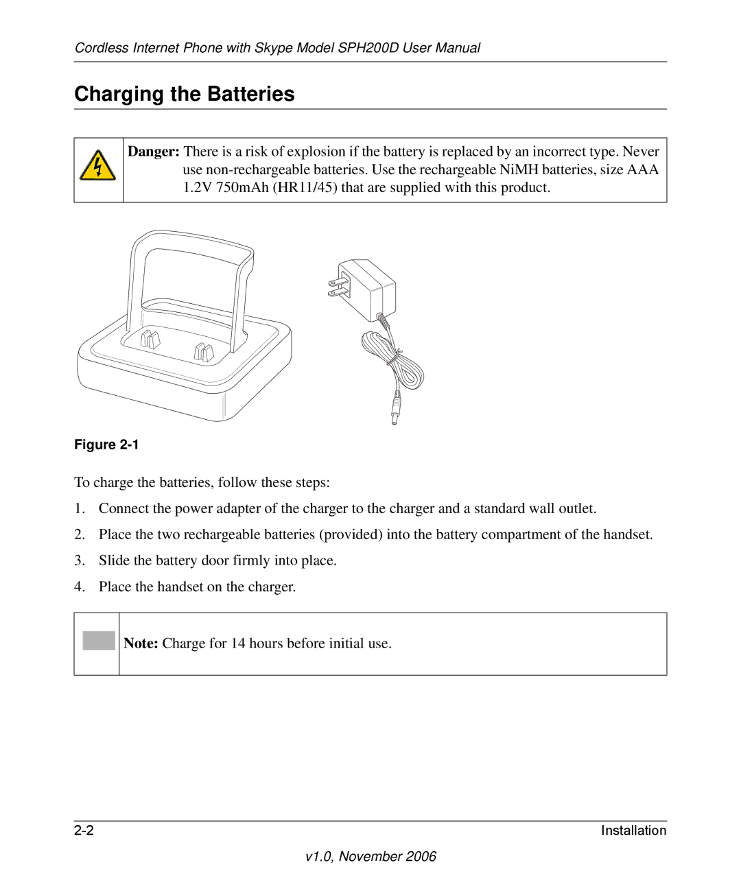 NETGEAR SPH200D user manual Charging the Batteries 