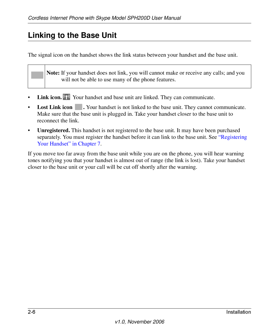 NETGEAR SPH200D user manual Linking to the Base Unit 