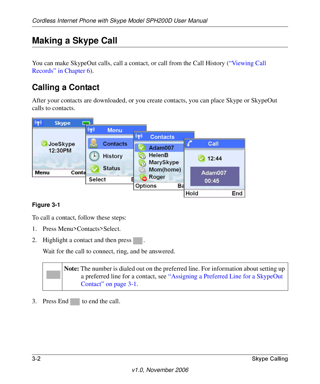 NETGEAR SPH200D user manual Making a Skype Call, Calling a Contact 