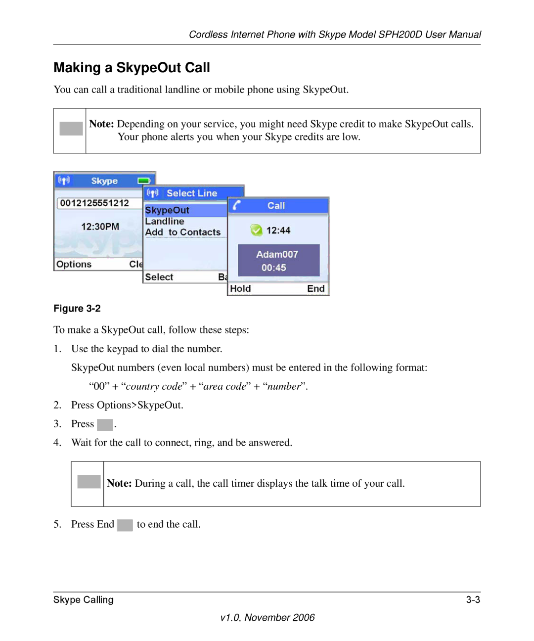 NETGEAR SPH200D user manual Making a SkypeOut Call 