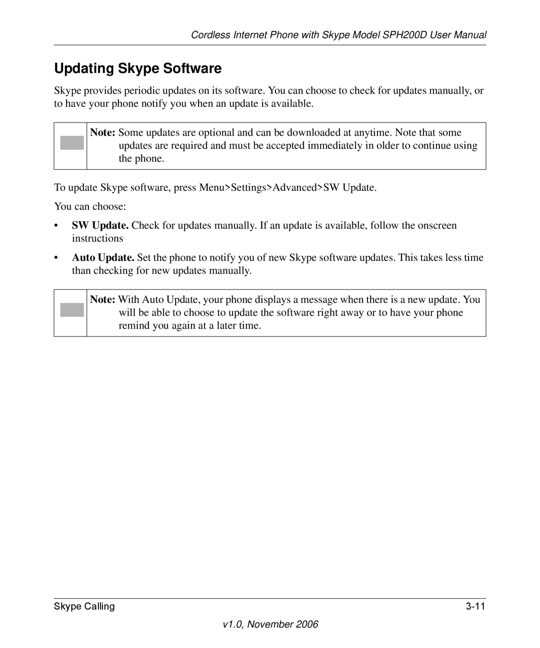 NETGEAR SPH200D user manual Updating Skype Software 