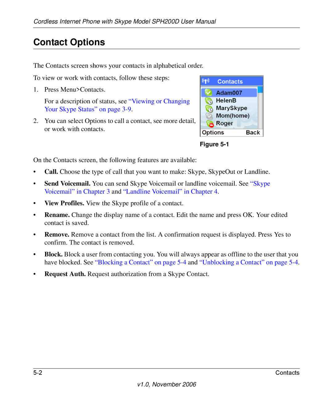 NETGEAR SPH200D user manual Contact Options 