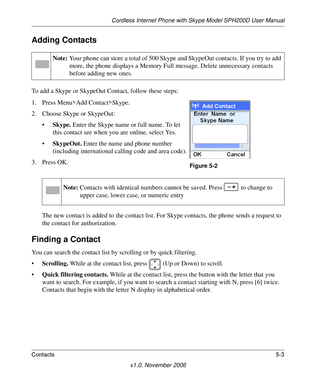 NETGEAR SPH200D user manual Adding Contacts, Finding a Contact 