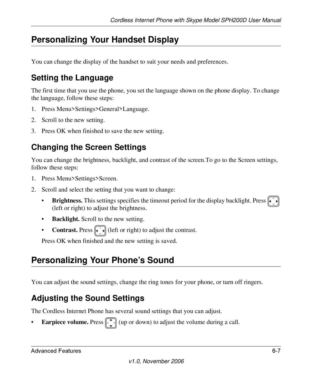 NETGEAR SPH200D user manual Personalizing Your Handset Display, Personalizing Your Phone’s Sound, Setting the Language 