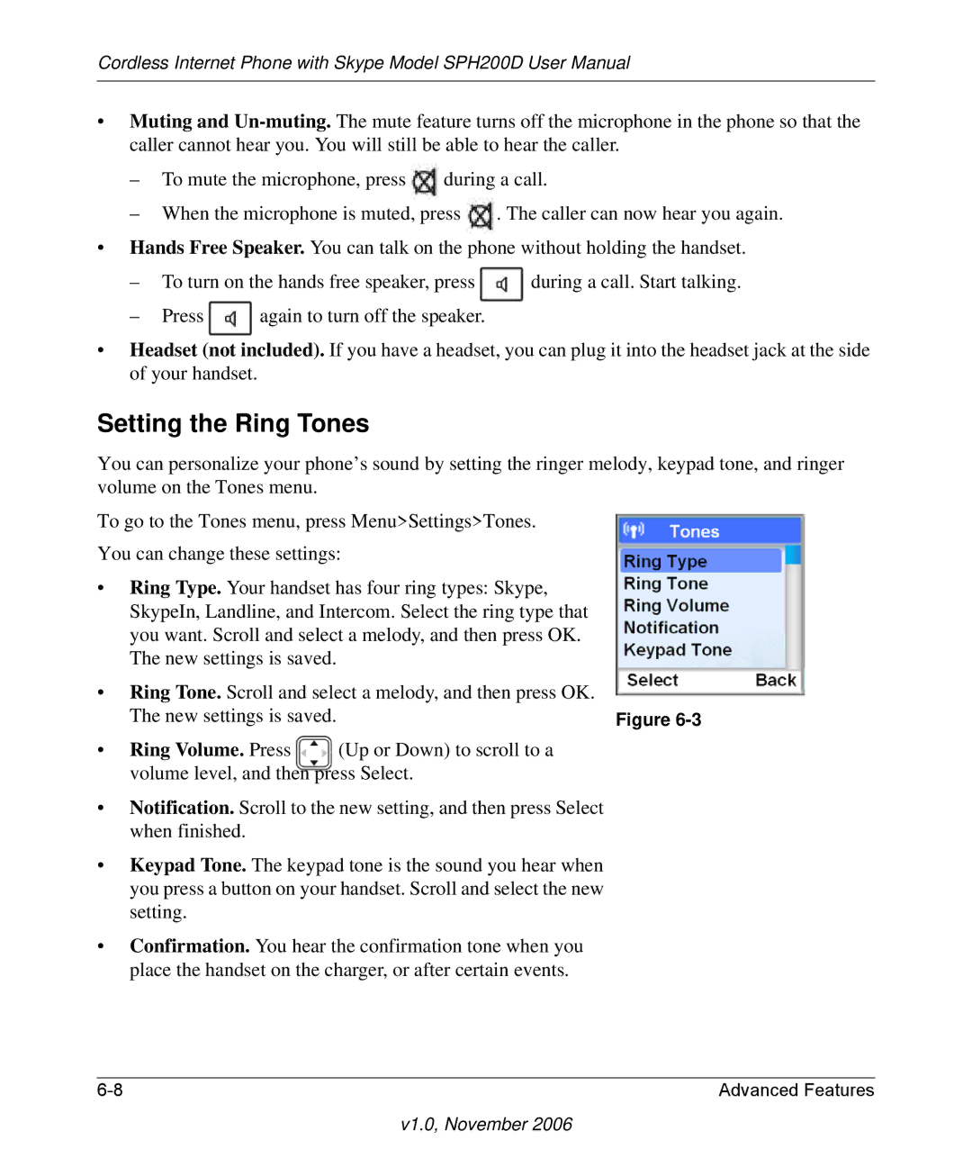 NETGEAR SPH200D user manual Setting the Ring Tones, Ring Volume. Press 