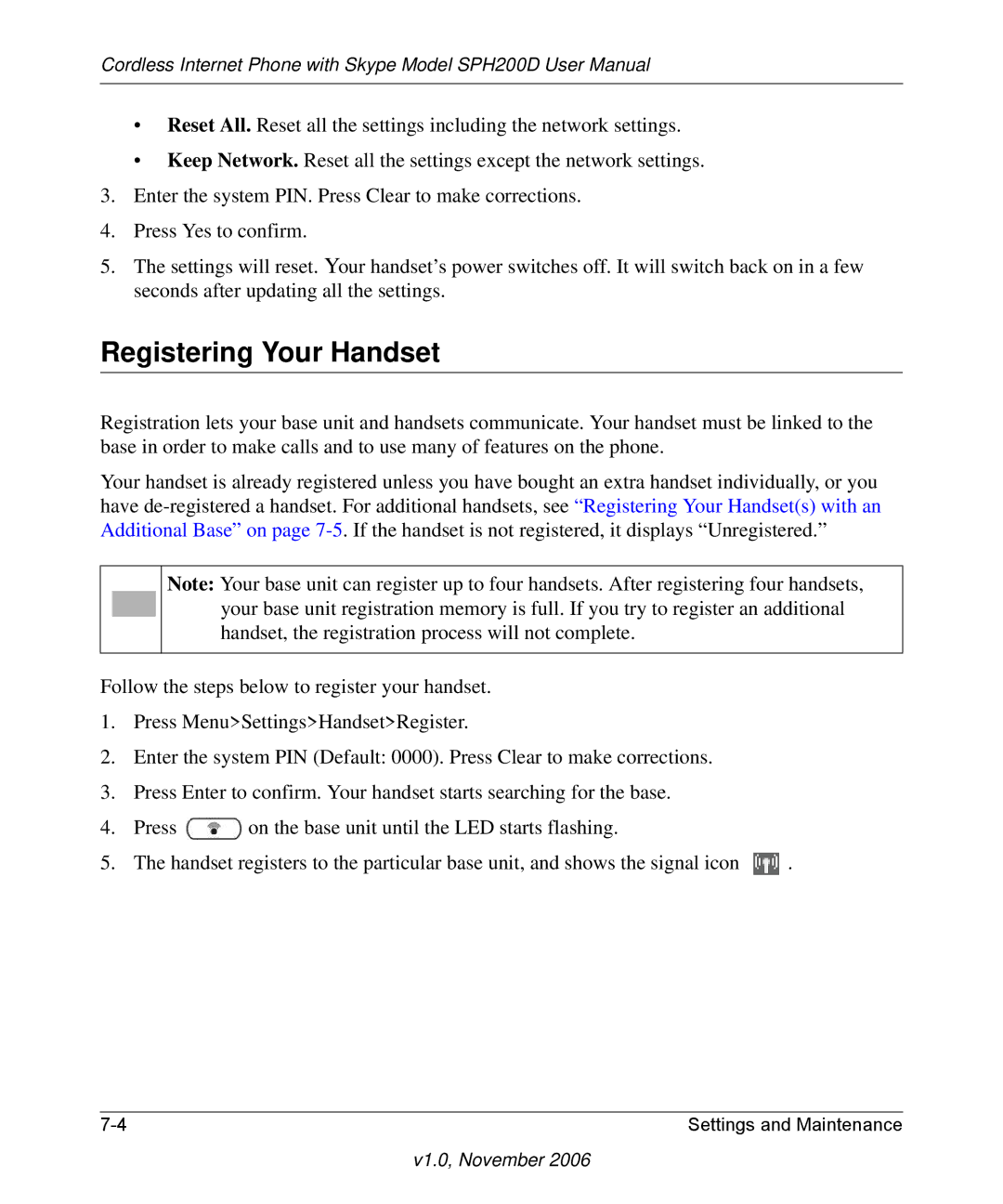 NETGEAR SPH200D user manual Registering Your Handset 