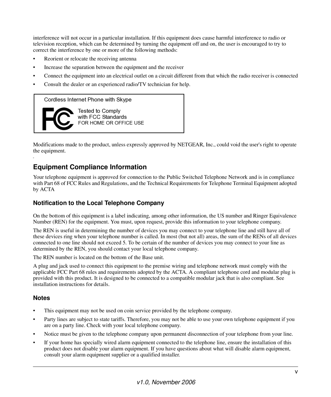 NETGEAR SPH200D user manual Equipment Compliance Information, Notification to the Local Telephone Company 