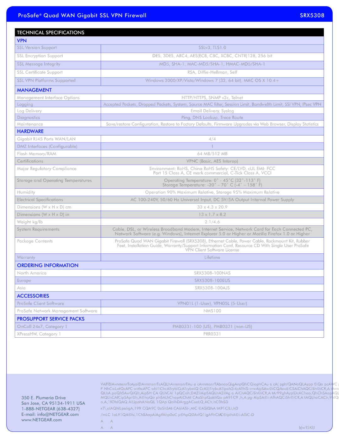 NETGEAR SRX5308 warranty Management, Hardware, Ordering Information, Accessories, Prosupport Service Packs 