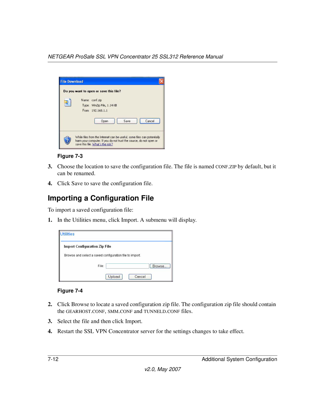 NETGEAR SSL312 manual Importing a Configuration File 