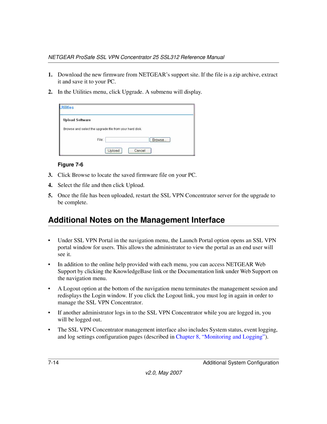 NETGEAR SSL312 manual Additional Notes on the Management Interface 