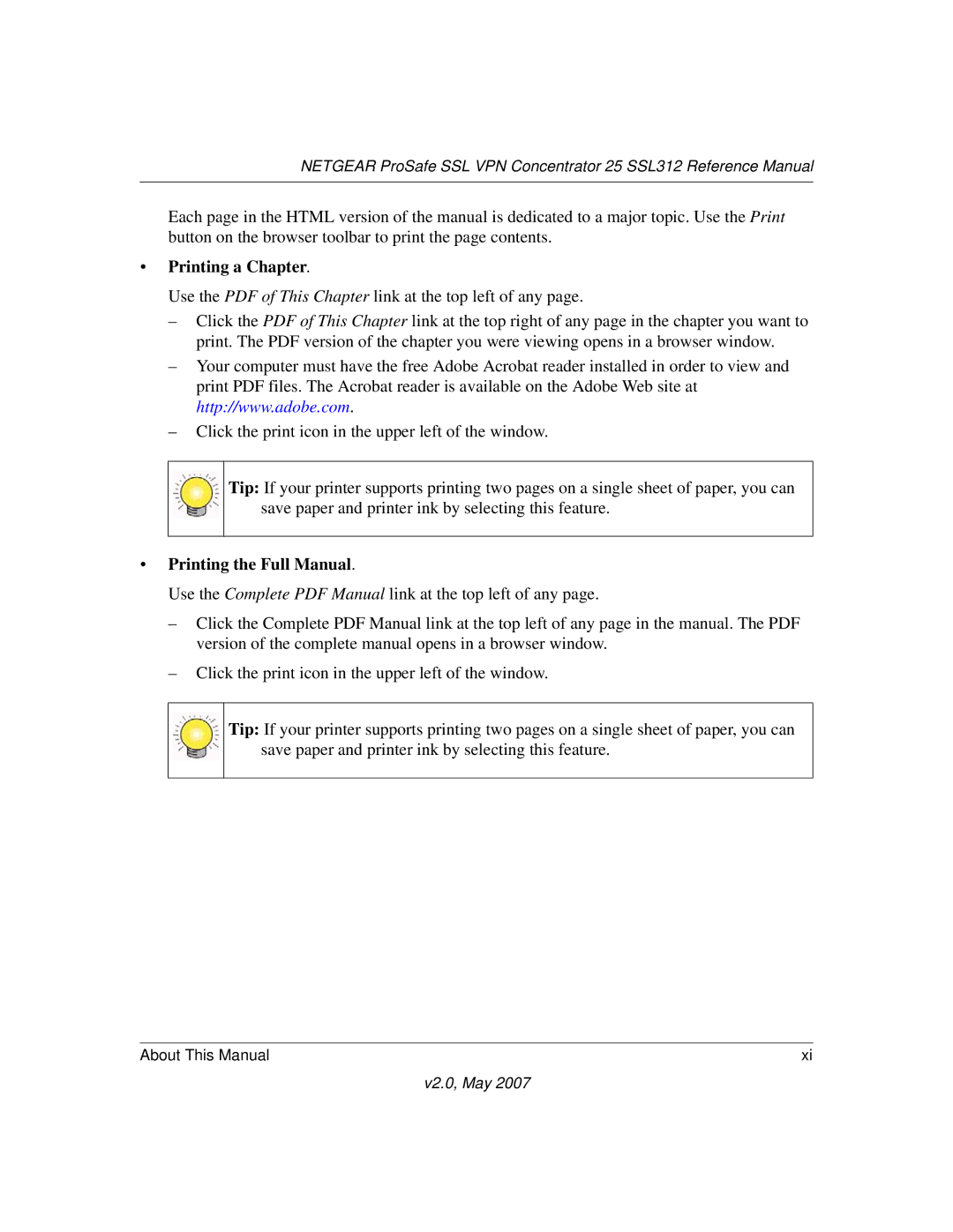 NETGEAR SSL312 manual Printing a Chapter 