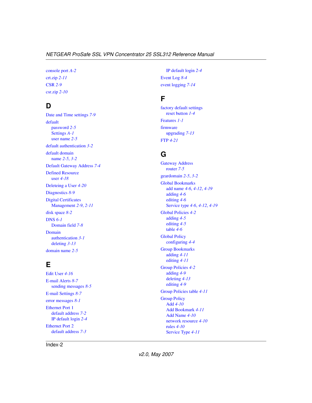 NETGEAR SSL312 manual Index-2 