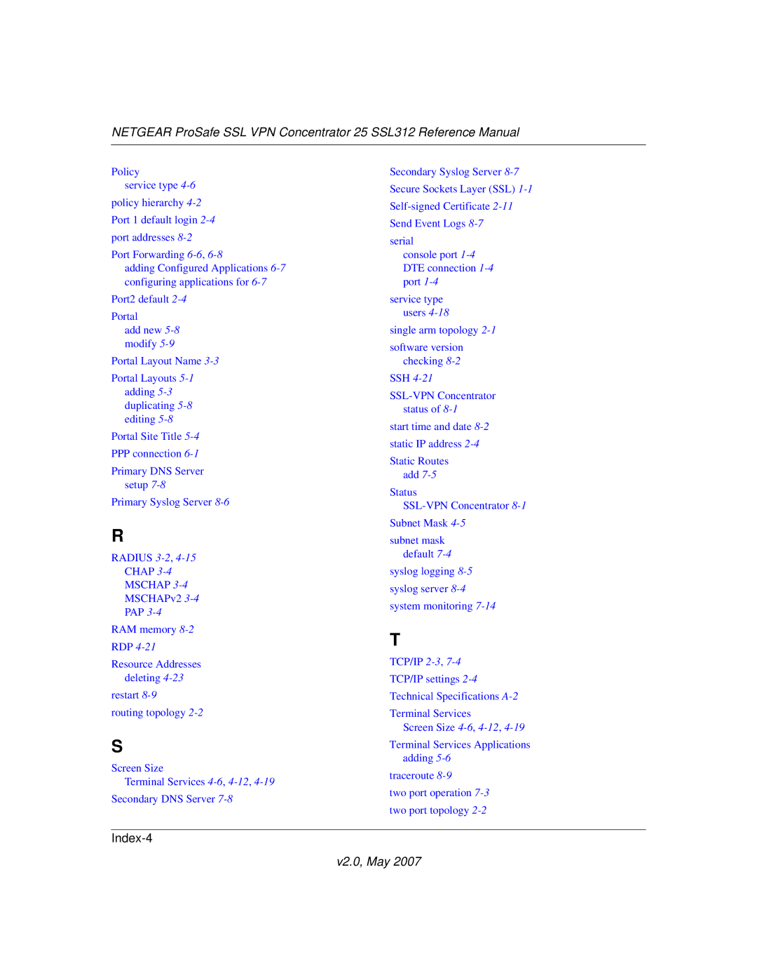 NETGEAR SSL312 manual Index-4 