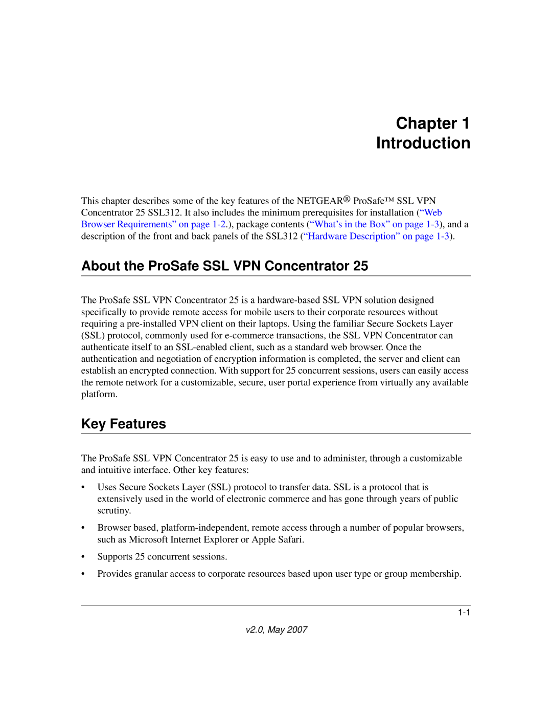 NETGEAR SSL312 manual Chapter Introduction, About the ProSafe SSL VPN Concentrator, Key Features 