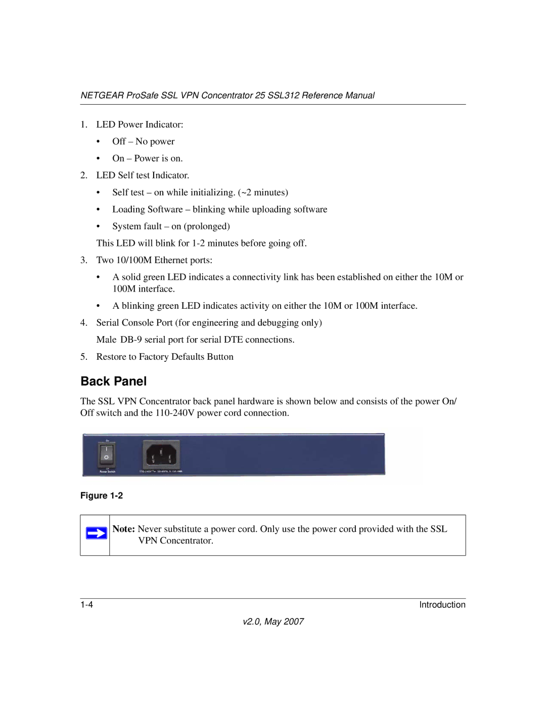 NETGEAR SSL312 manual Back Panel 